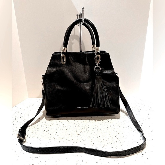 Vince Camuto Elva Black Leather Crossbody Handbag with Tassel Charm - Picture 3 of 12
